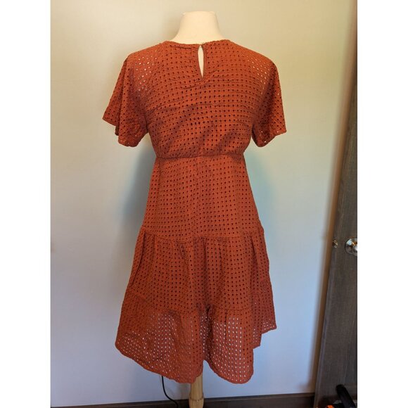 Rust Orange Eyelet Dress By Citrus & Lemon Large - Picture 2 of 4